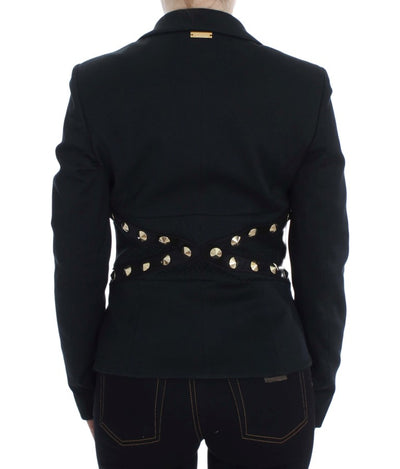 Exte Schwarzer Baumwoll-Stretch-Blazer mit goldenen Nieten