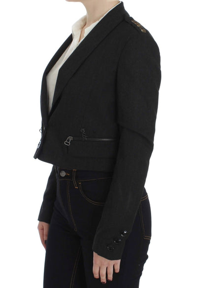 Exte Graue Stretch-Gold-Nietenjacke kurz