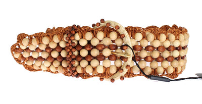 Dolce & Gabbana Brauner Raffia Holz Perlen breiter Taillengürtel