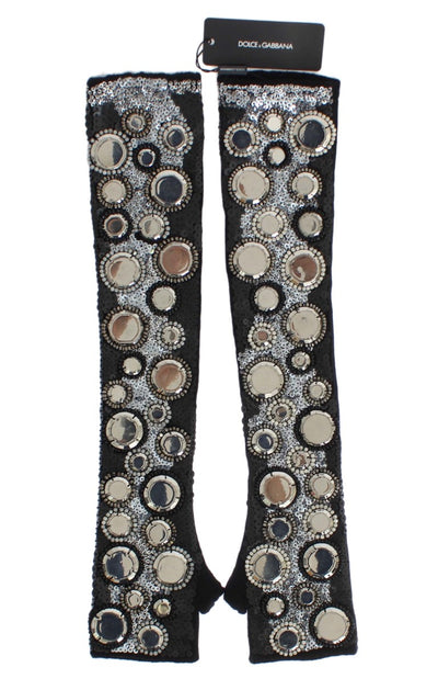 Dolce & Gabbana Schwarze paillettenbesetzte Fingerlose Handschuhe aus Kaschmir