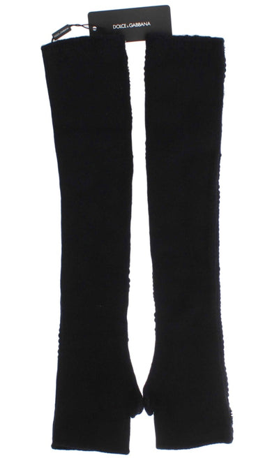 Dolce & Gabbana Schwarze paillettenbesetzte Fingerlose Handschuhe aus Kaschmir