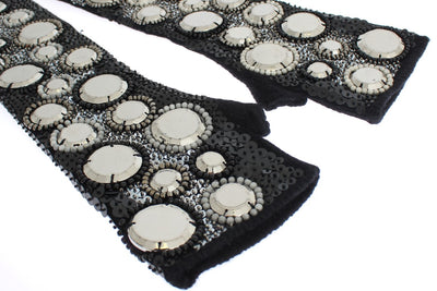 Dolce & Gabbana Schwarze paillettenbesetzte Fingerlose Handschuhe aus Kaschmir