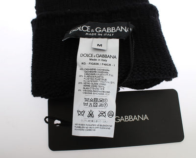 Dolce & Gabbana Schwarze paillettenbesetzte Fingerlose Handschuhe aus Kaschmir
