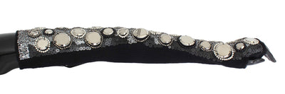 Dolce & Gabbana Schwarze paillettenbesetzte Fingerlose Handschuhe aus Kaschmir