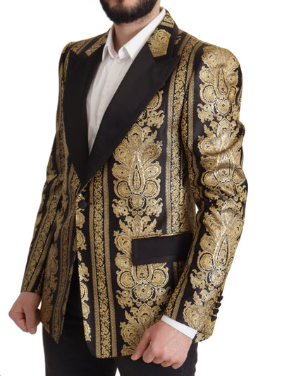 Dolce & Gabbana Schwarzer Gold-Jacquard-Blazer einreihig
