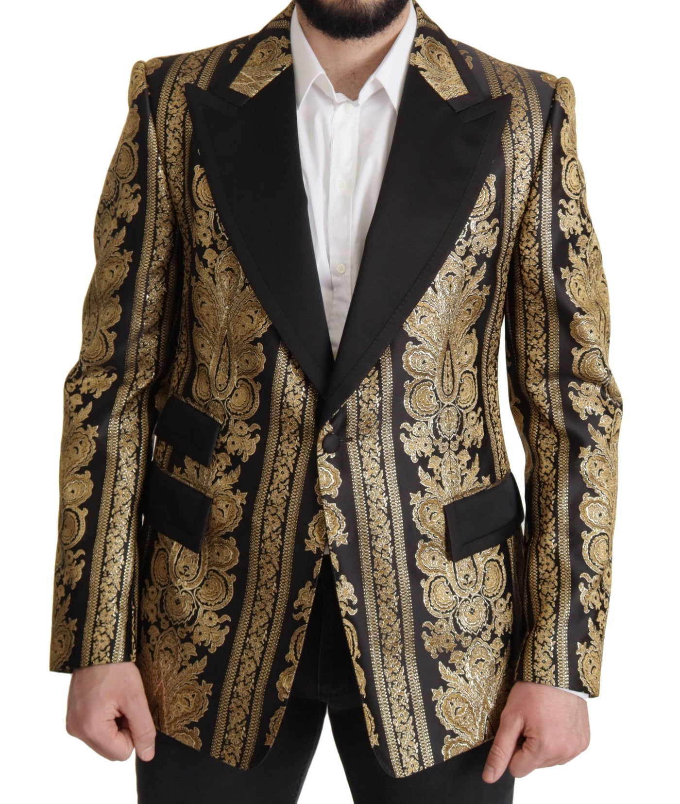 Dolce & Gabbana Schwarzer Gold-Jacquard-Blazer einreihig