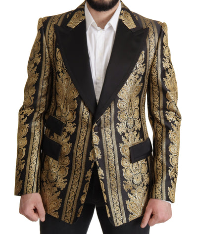 Dolce & Gabbana Schwarzer Gold-Jacquard-Blazer einreihig