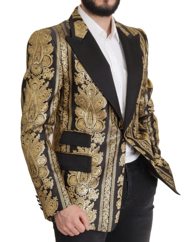 Dolce & Gabbana Schwarzer Gold-Jacquard-Blazer einreihig