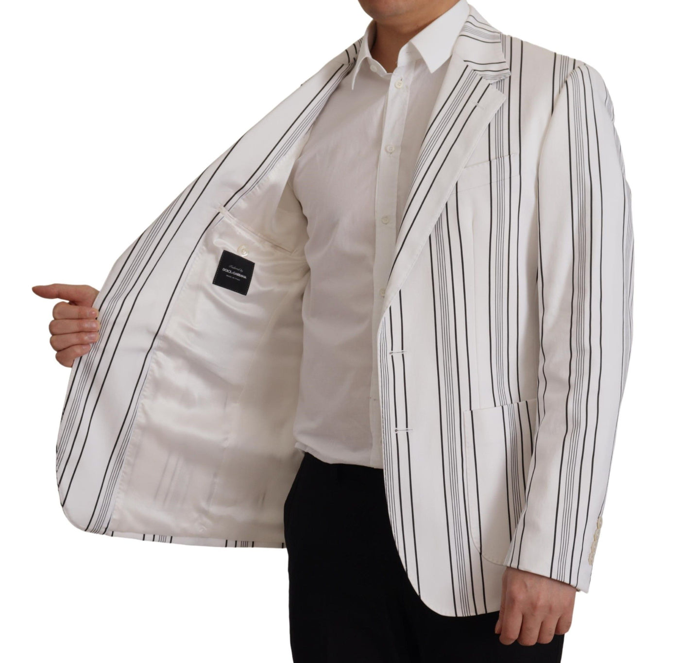 Dolce & Gabbana Weiß gestreifter einreihiger Blazer aus Baumwolle