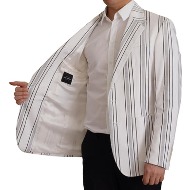 Dolce & Gabbana Weiß gestreifter einreihiger Blazer aus Baumwolle