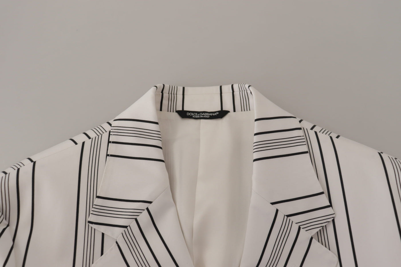 Dolce & Gabbana Weiß gestreifter einreihiger Blazer aus Baumwolle