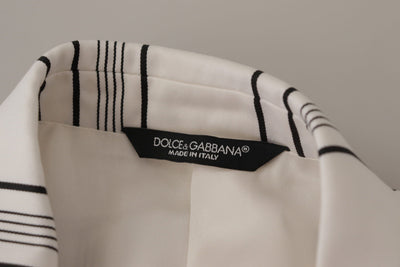 Dolce & Gabbana Weiß gestreifter einreihiger Blazer aus Baumwolle
