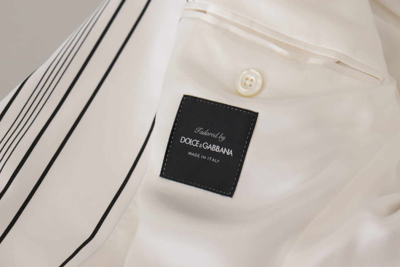 Dolce & Gabbana Weiß gestreifter einreihiger Blazer aus Baumwolle
