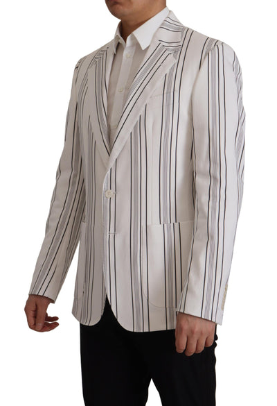 Dolce & Gabbana Weiß gestreifter einreihiger Blazer aus Baumwolle