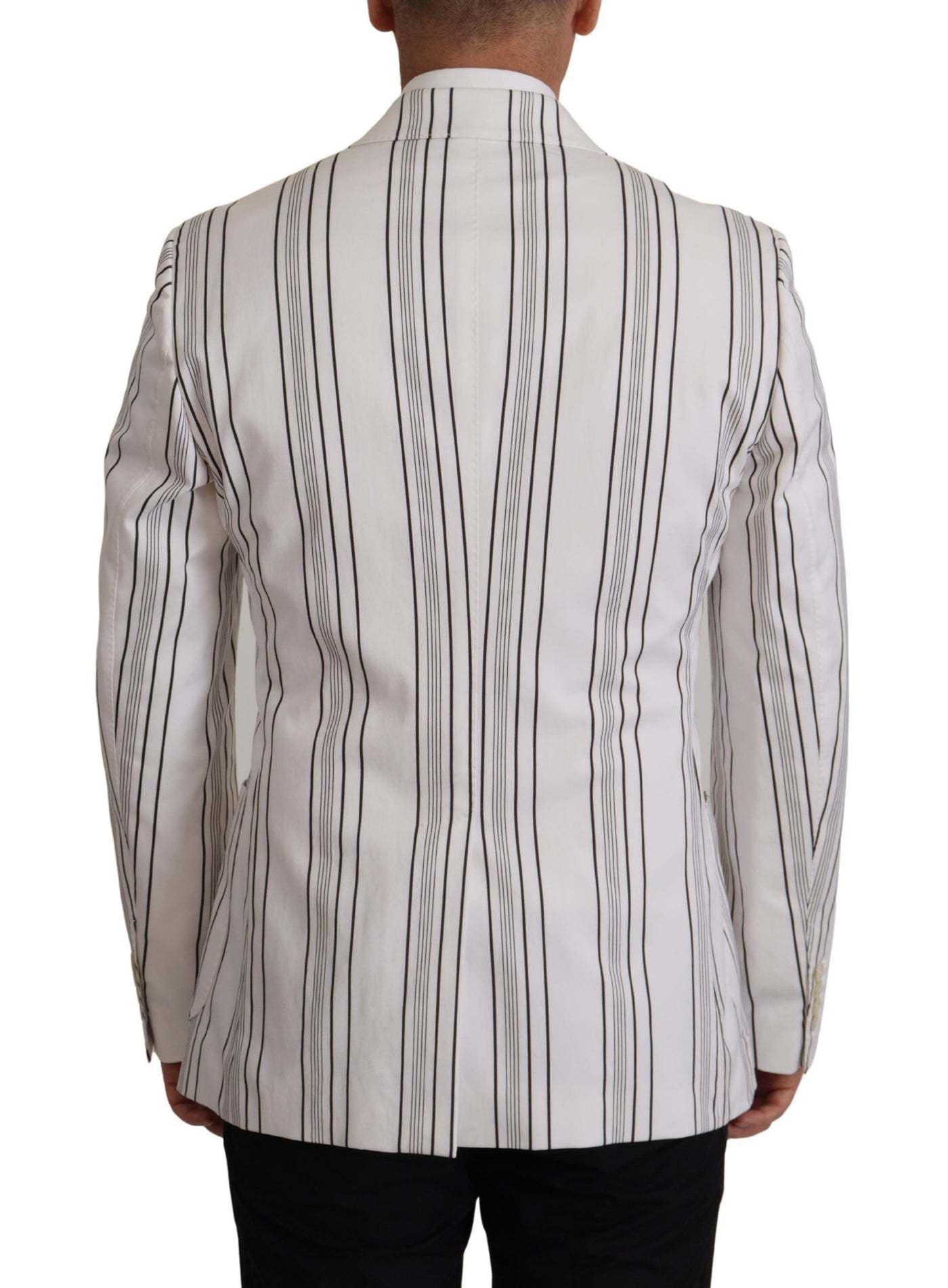Dolce & Gabbana Weiß gestreifter einreihiger Blazer aus Baumwolle