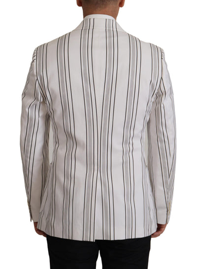 Dolce & Gabbana Weiß gestreifter einreihiger Blazer aus Baumwolle