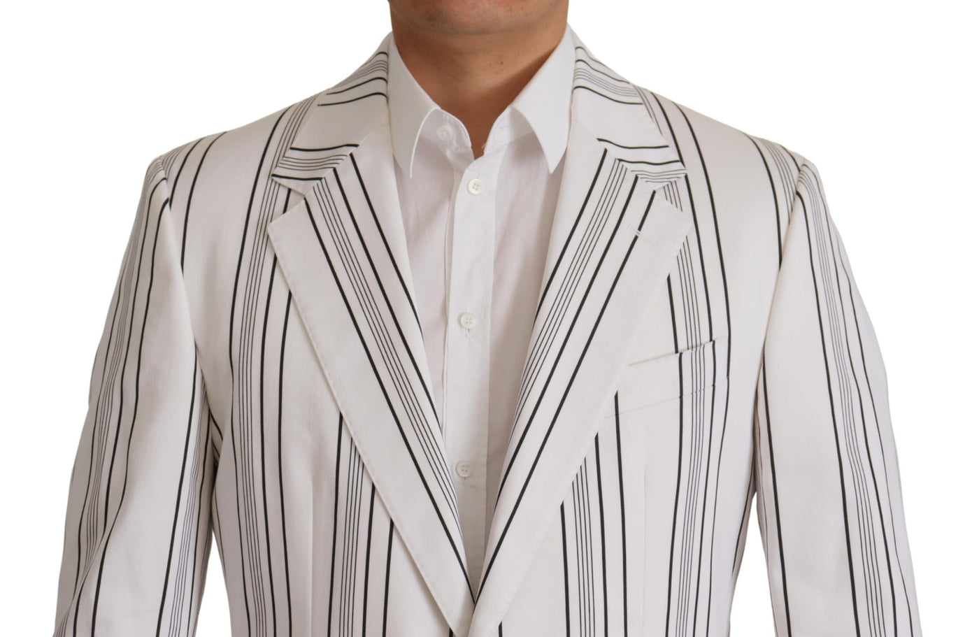Dolce & Gabbana Weiß gestreifter einreihiger Blazer aus Baumwolle
