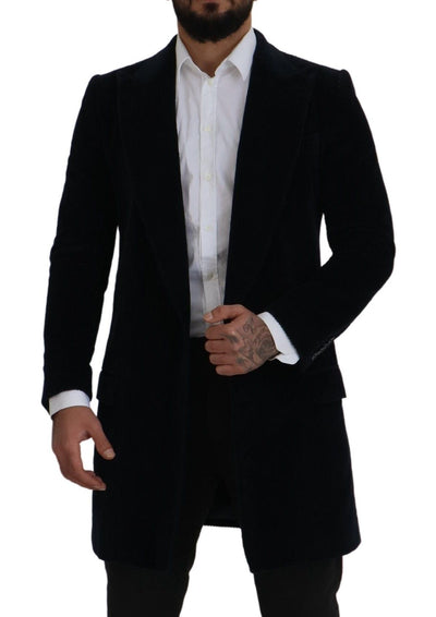 Dolce & Gabbana Schwarzer Baumwoll-Cardigan Langer Mantel Männer Jacke