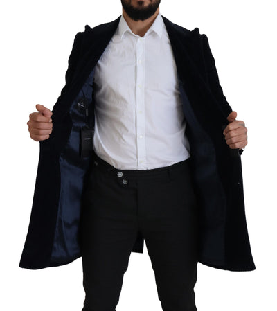Dolce & Gabbana Schwarzer Baumwoll-Cardigan Langer Mantel Männer Jacke