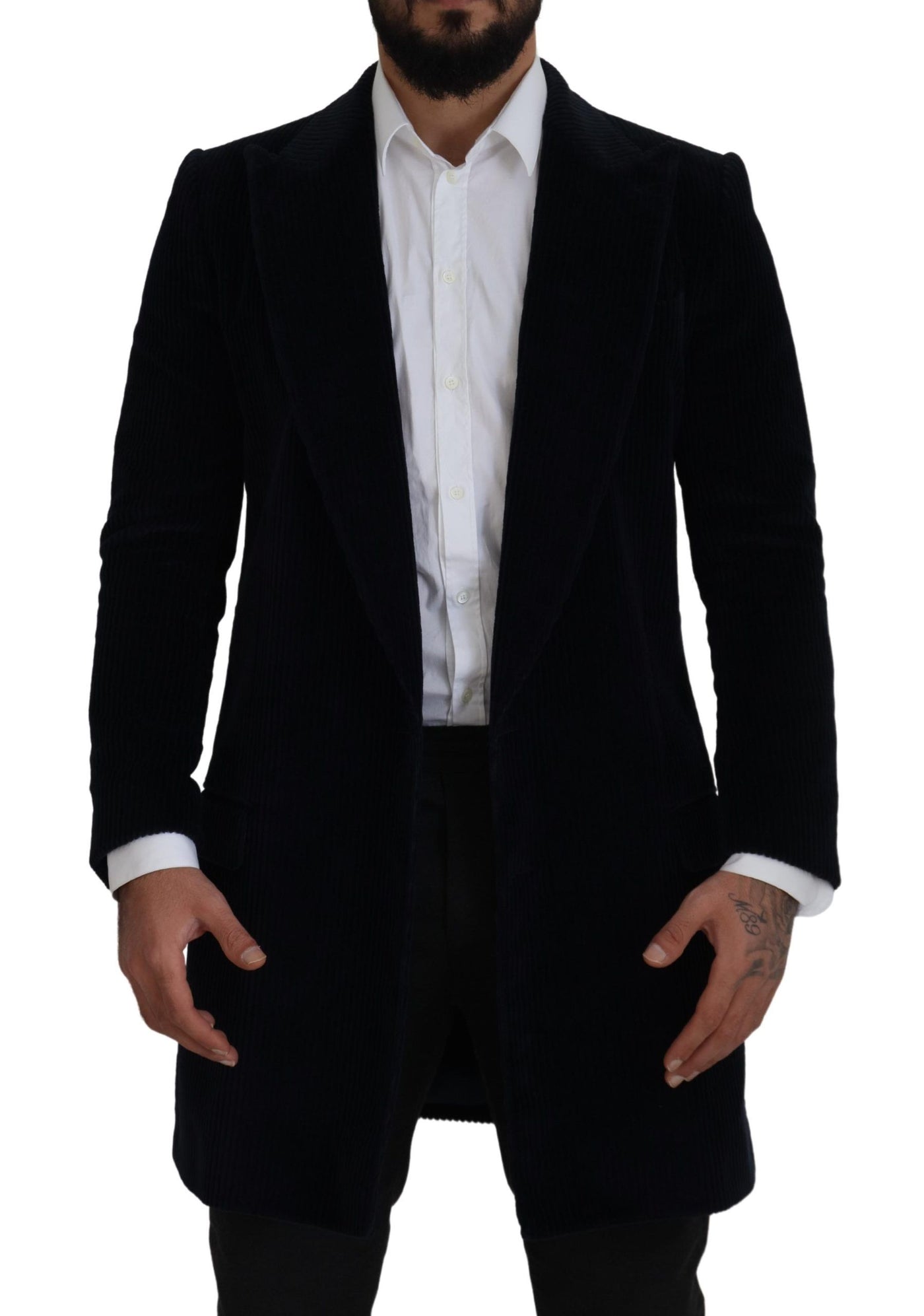 Dolce & Gabbana Schwarzer Baumwoll-Cardigan Langer Mantel Männer Jacke