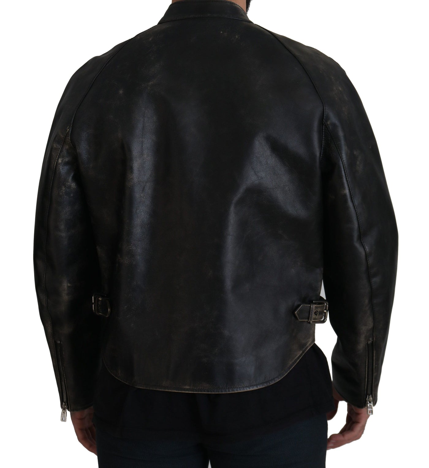 Dolce & Gabbana Schwarzer Leder Bikermantel mit Reißverschluss Jacke