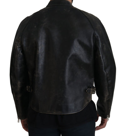 Dolce & Gabbana Schwarzer Leder Bikermantel mit Reißverschluss Jacke