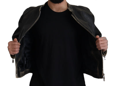 Dolce & Gabbana Schwarzer Leder Bikermantel mit Reißverschluss Jacke