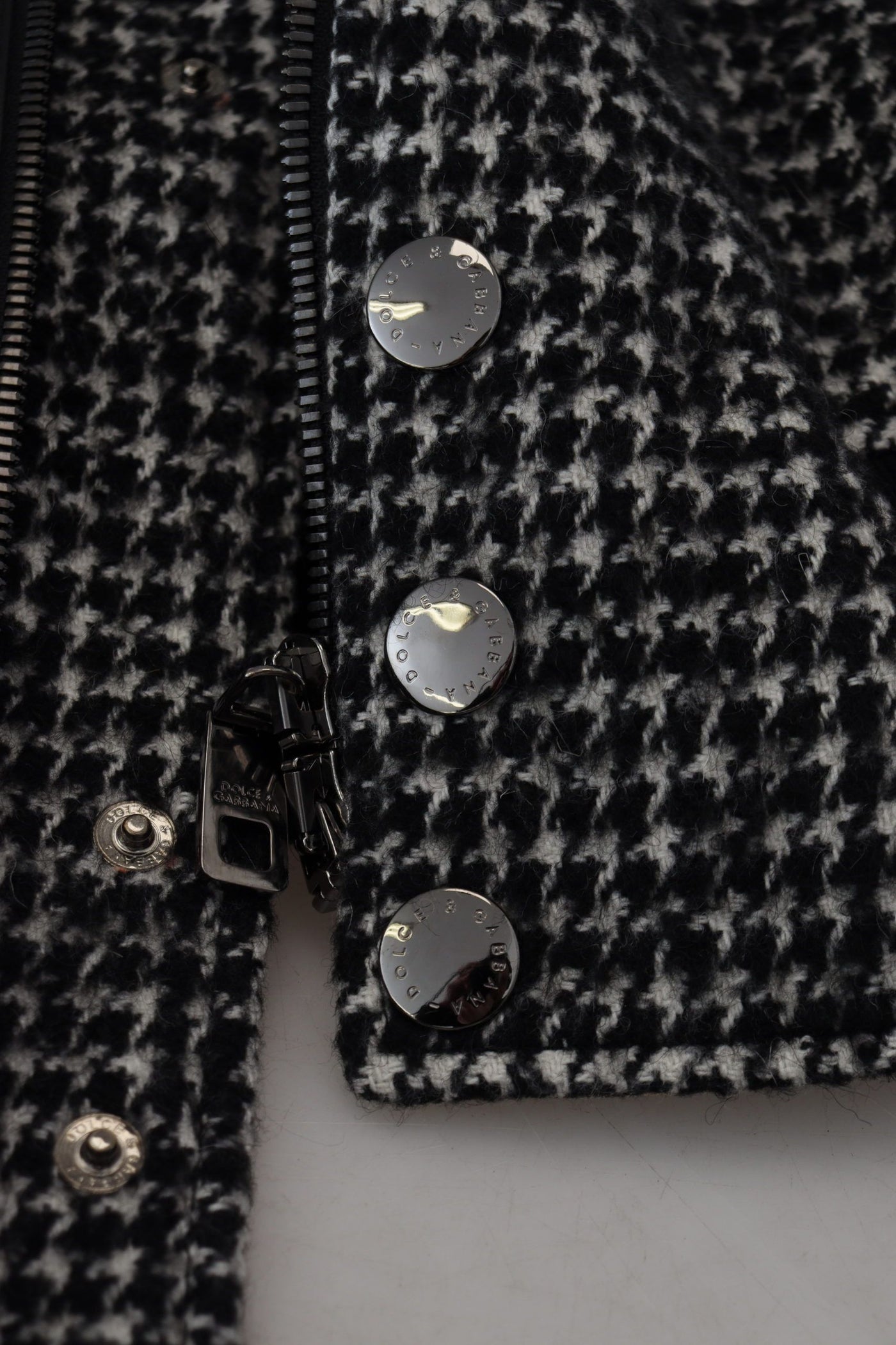 Dolce & Gabbana Schwarze Bomberjacke aus Polyester mit Hahnentrittmuster