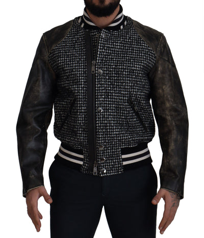 Dolce & Gabbana Schwarze Bomberjacke aus Polyester mit Hahnentrittmuster