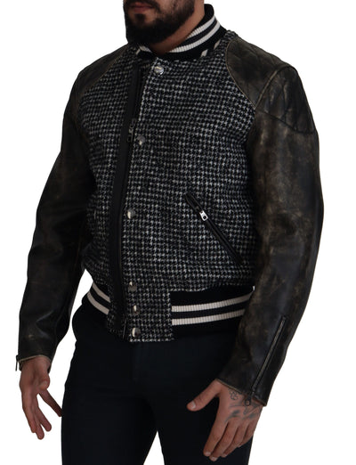 Dolce & Gabbana Schwarze Bomberjacke aus Polyester mit Hahnentrittmuster