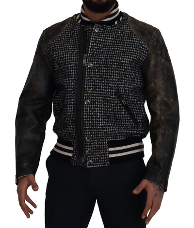 Dolce & Gabbana Schwarze Bomberjacke aus Polyester mit Hahnentrittmuster