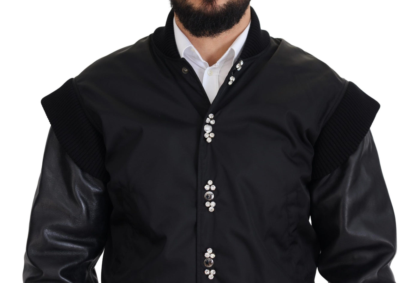 Dolce & Gabbana Schwarzes Nylon Kristalle Mantel Knöpfe Jacke