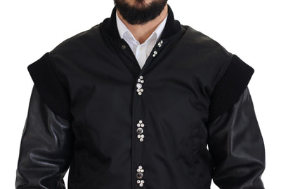 Dolce & Gabbana Schwarzes Nylon Kristalle Mantel Knöpfe Jacke
