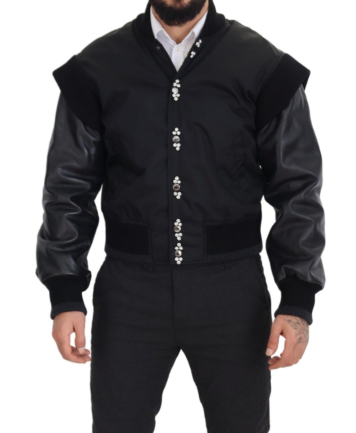 Dolce & Gabbana Schwarzes Nylon Kristalle Mantel Knöpfe Jacke