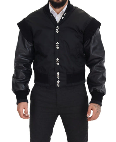 Dolce & Gabbana Schwarzes Nylon Kristalle Mantel Knöpfe Jacke