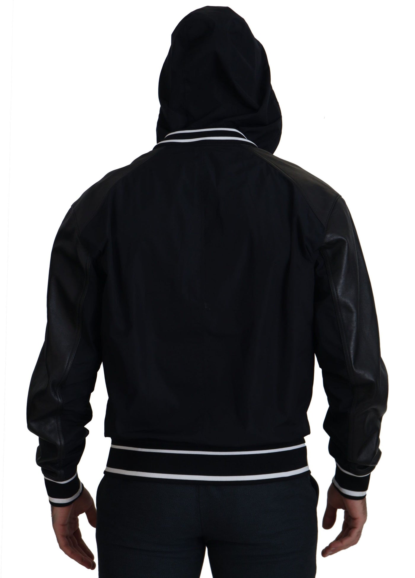 Dolce & Gabbana Schwarzer Polyester Blousonmantel mit Kapuze Jacke