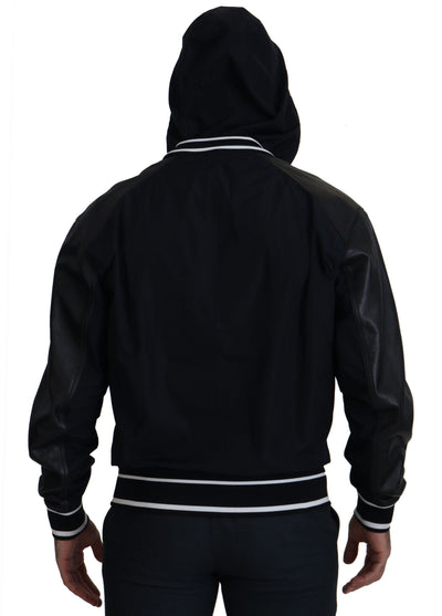 Dolce & Gabbana Schwarzer Polyester Blousonmantel mit Kapuze Jacke