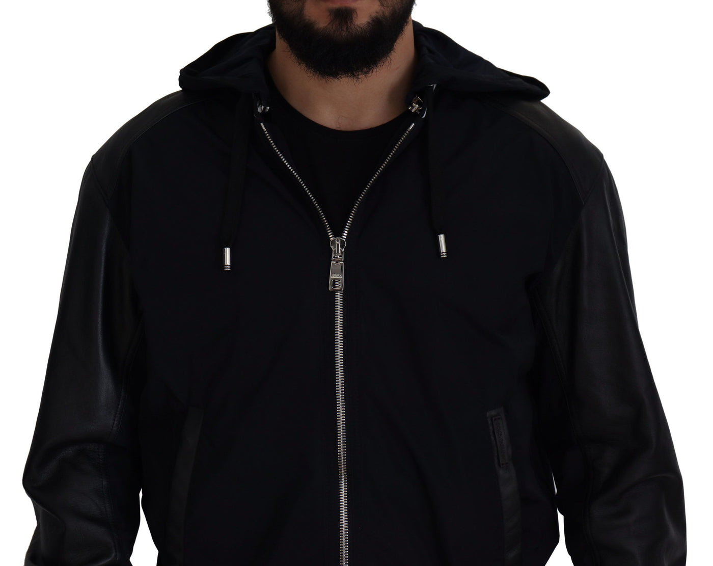 Dolce & Gabbana Schwarzer Polyester Blousonmantel mit Kapuze Jacke