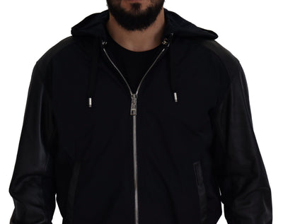 Dolce & Gabbana Schwarzer Polyester Blousonmantel mit Kapuze Jacke
