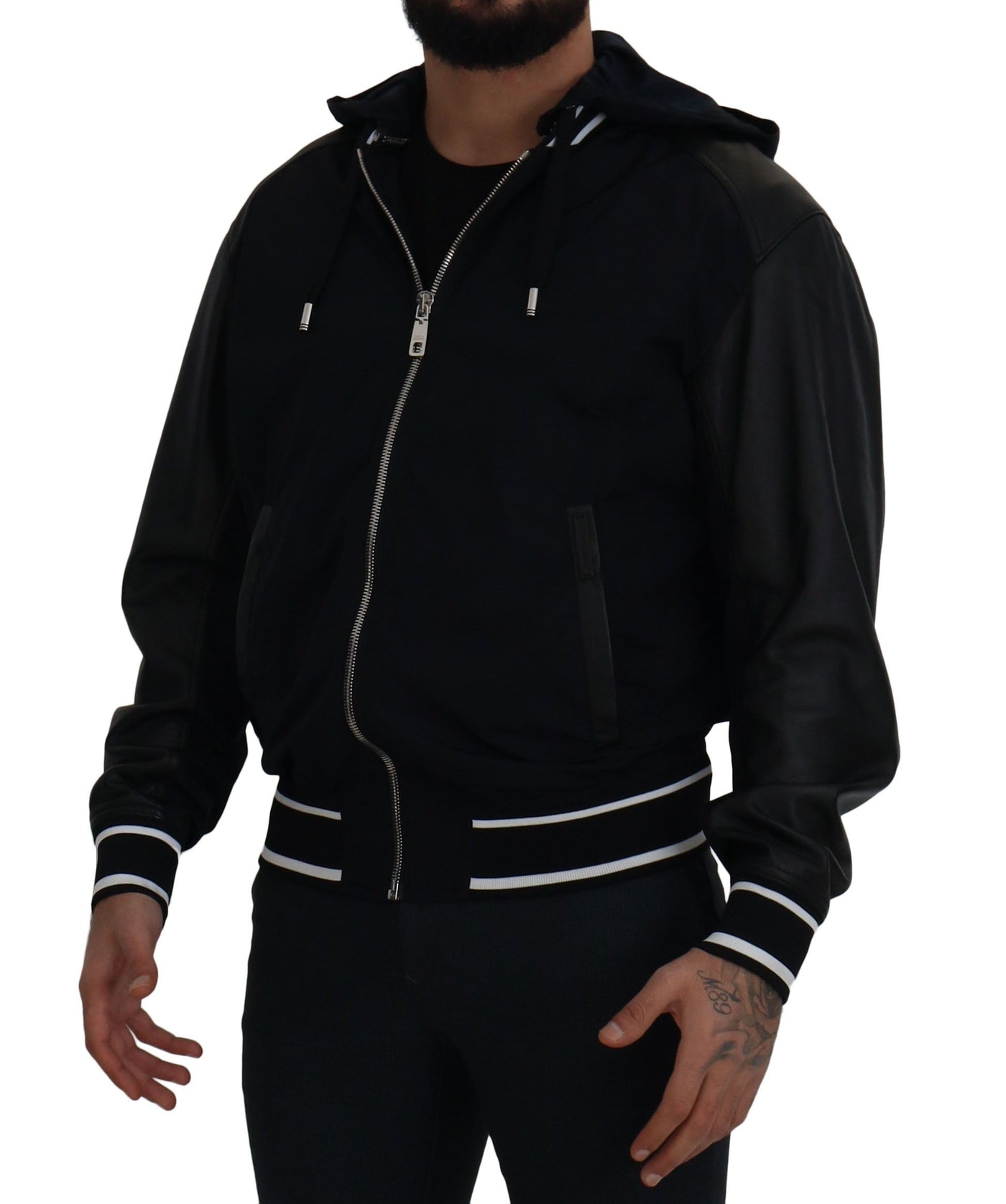 Dolce & Gabbana Schwarzer Polyester Blousonmantel mit Kapuze Jacke