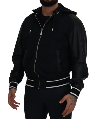 Dolce & Gabbana Schwarzer Polyester Blousonmantel mit Kapuze Jacke