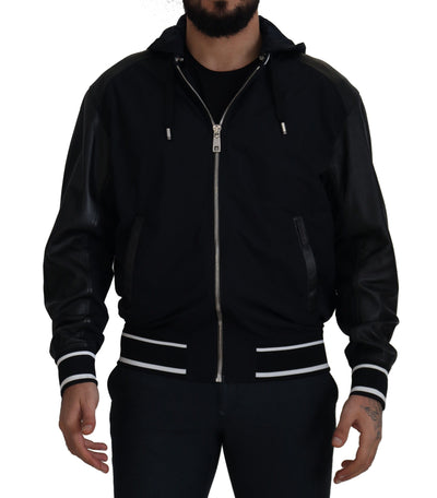 Dolce & Gabbana Schwarzer Polyester Blousonmantel mit Kapuze Jacke