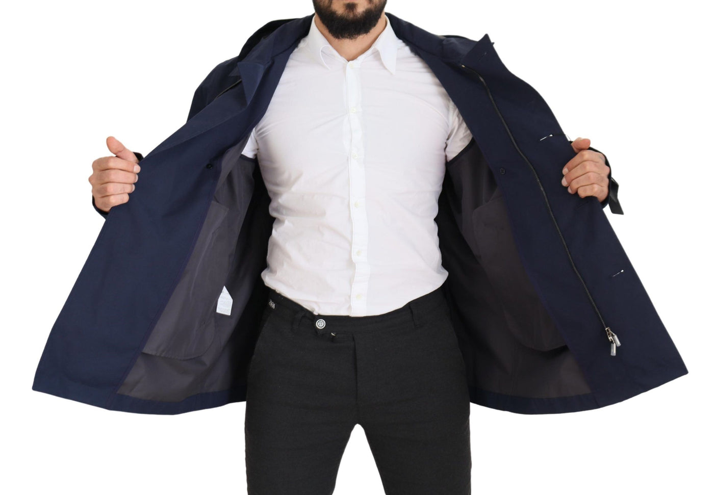 Dolce & Gabbana Blauer doppelreihiger Mantel mit Kapuze Jacke