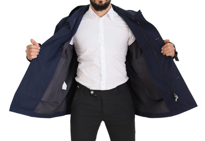 Dolce & Gabbana Blauer doppelreihiger Mantel mit Kapuze Jacke