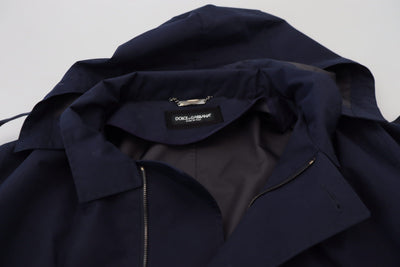 Dolce & Gabbana Blauer doppelreihiger Mantel mit Kapuze Jacke