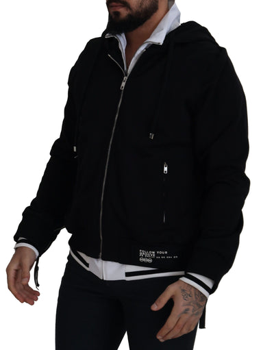 Dolce & Gabbana Schwarze Polyester Jacke mit Kapuze und durchgehendem Reißverschluss