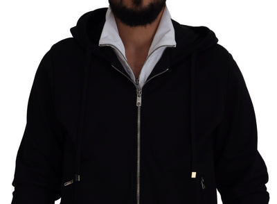 Dolce & Gabbana Schwarze Polyester Jacke mit Kapuze und durchgehendem Reißverschluss
