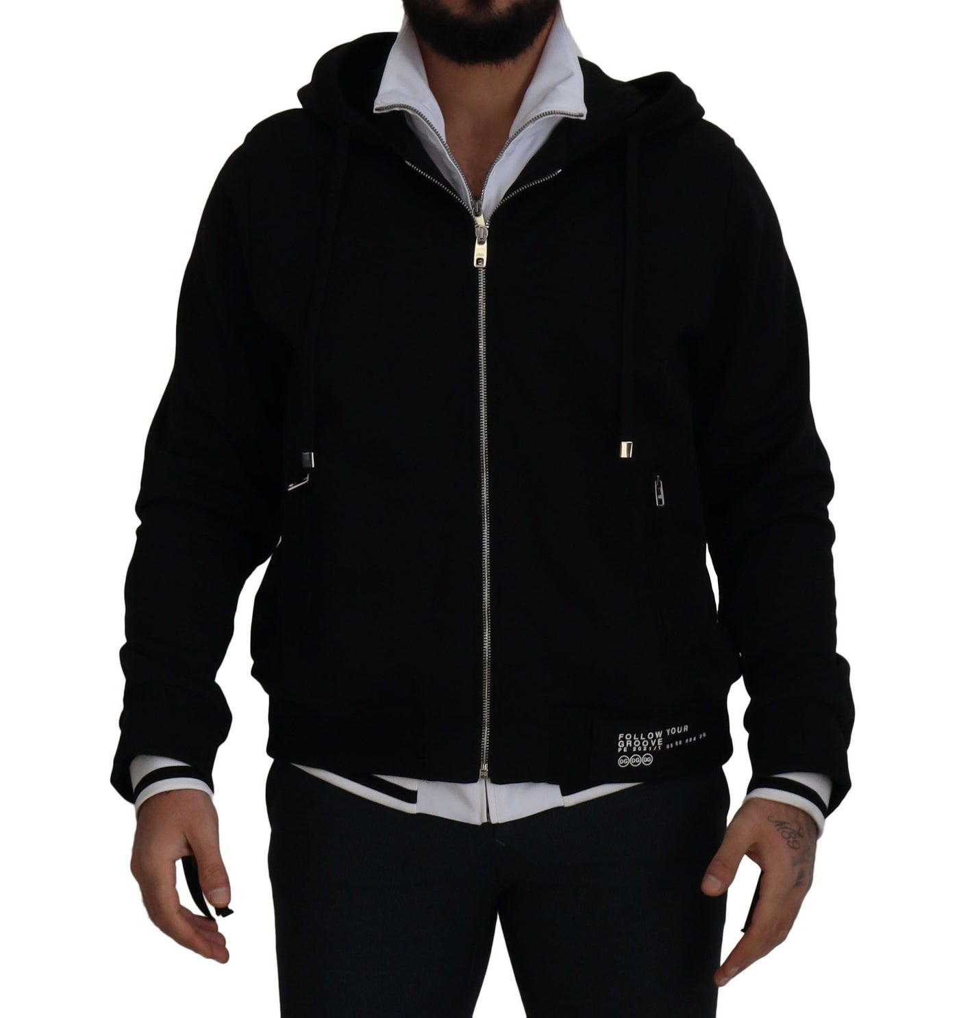 Dolce & Gabbana Schwarze Polyester Jacke mit Kapuze und durchgehendem Reißverschluss