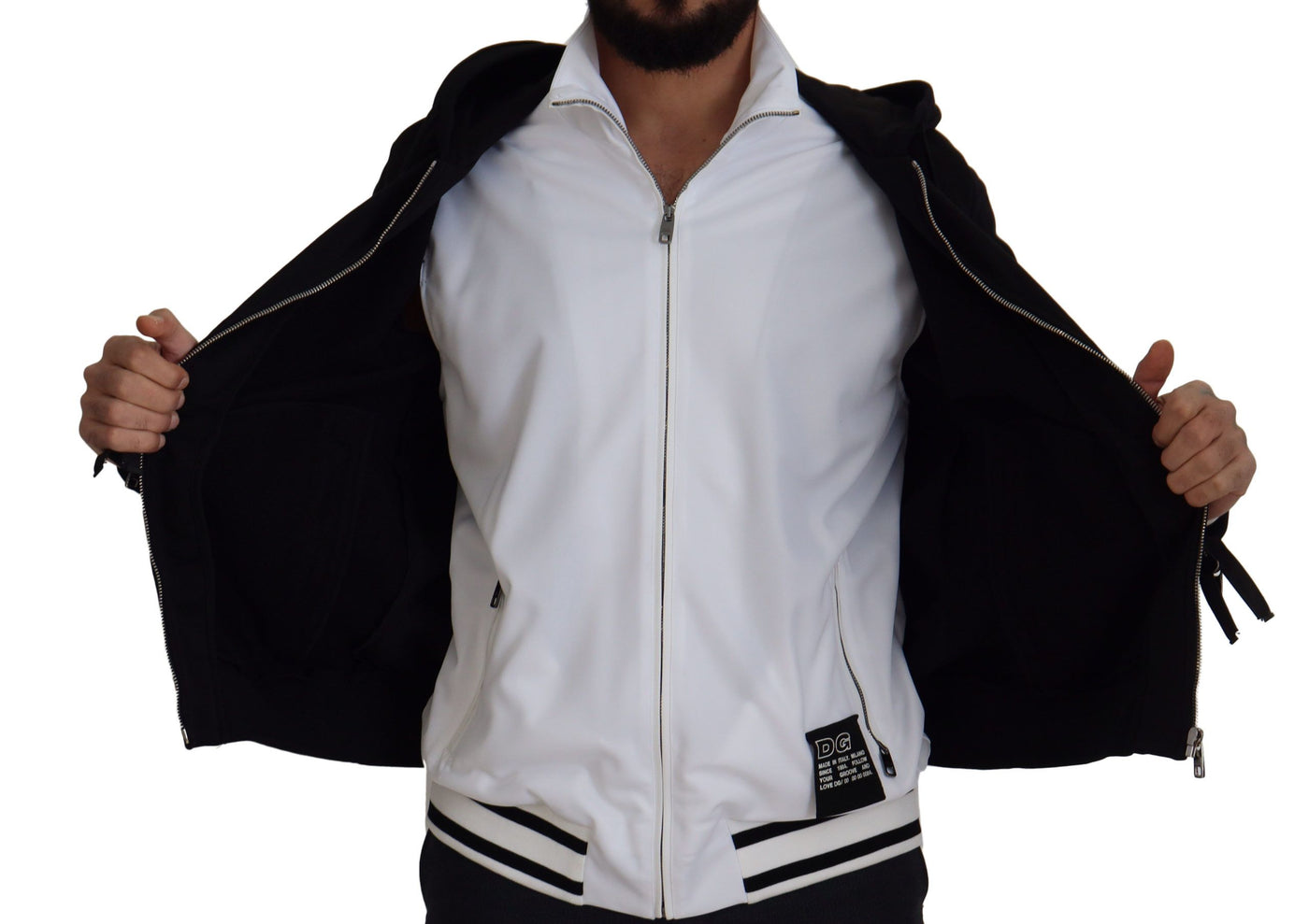 Dolce & Gabbana Schwarze Polyester Jacke mit Kapuze und durchgehendem Reißverschluss