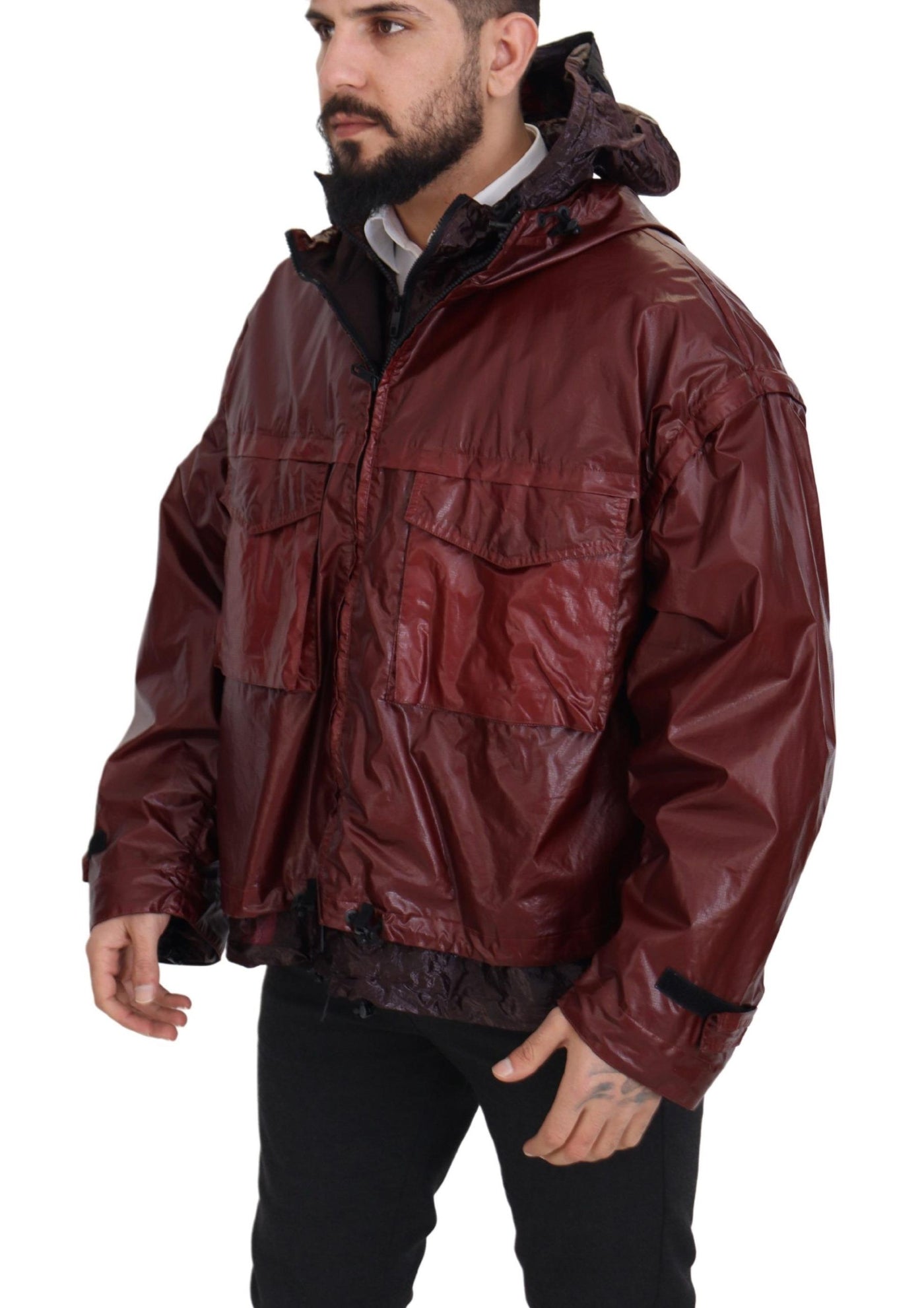 Dolce & Gabbana Bordeauxfarbene Baumwolljacke mit Kapuze und Reißverschluss